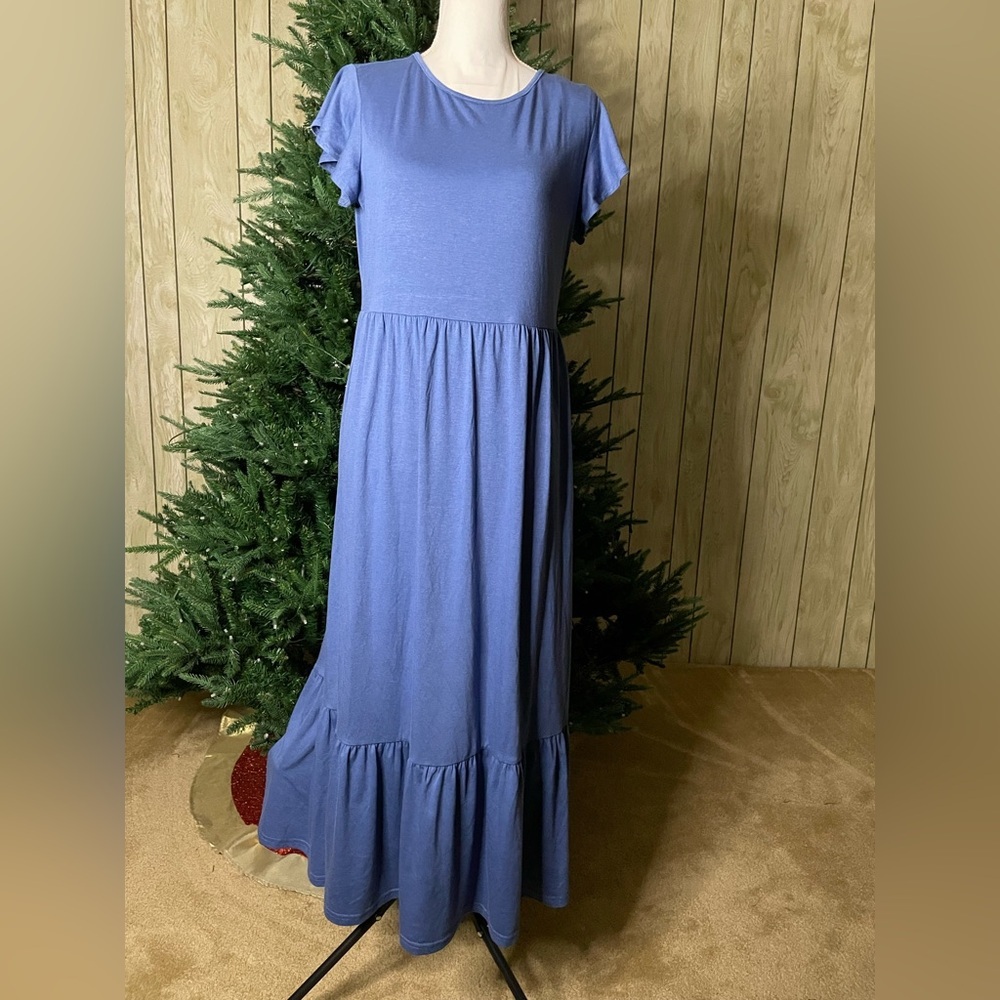 Blue Short Sleeve Maxi Dress